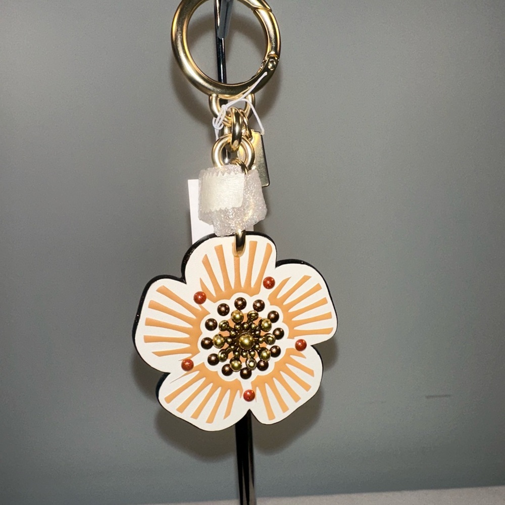 Coach Yellow Floral Keychain with Gold Ring